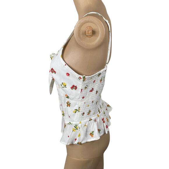 Japna White Colorful Fruity Print Tie Front Peplum Cami Tank Top SZ L - Picture 5 of 10